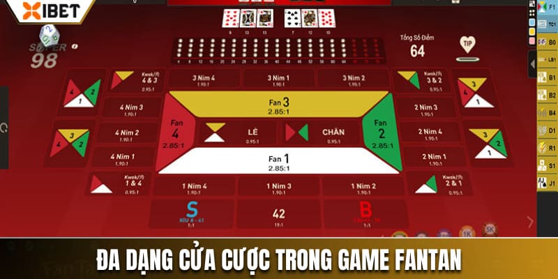 Đa dạng cửa cược trong game Fantan