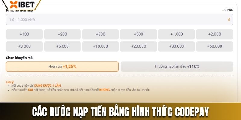 Các bước nạp tiền bằng hình thức codepay