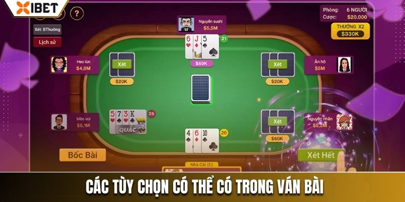 Các tùy chọn có thể có trong ván bài