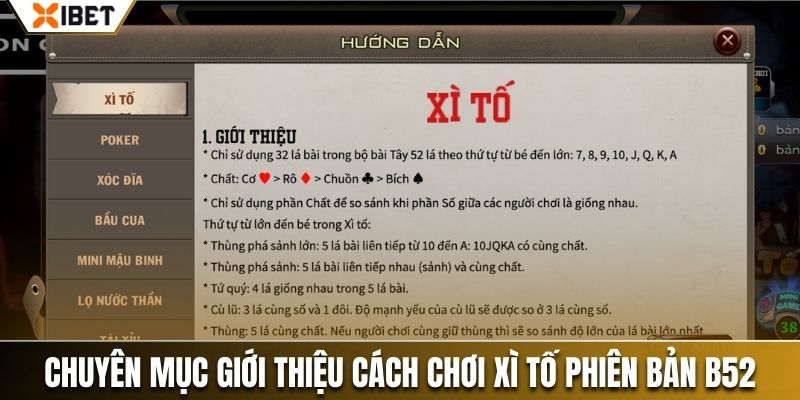 Chuyên mục giới thiệu cách chơi xì tố phiên bản B52