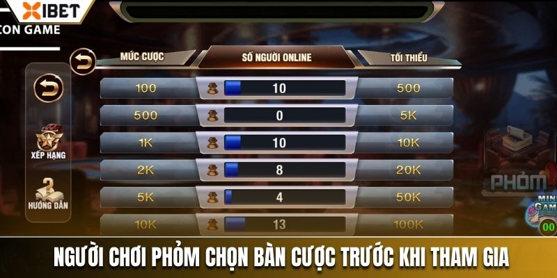 Người chơi chọn bàn cược trước khi tham gia